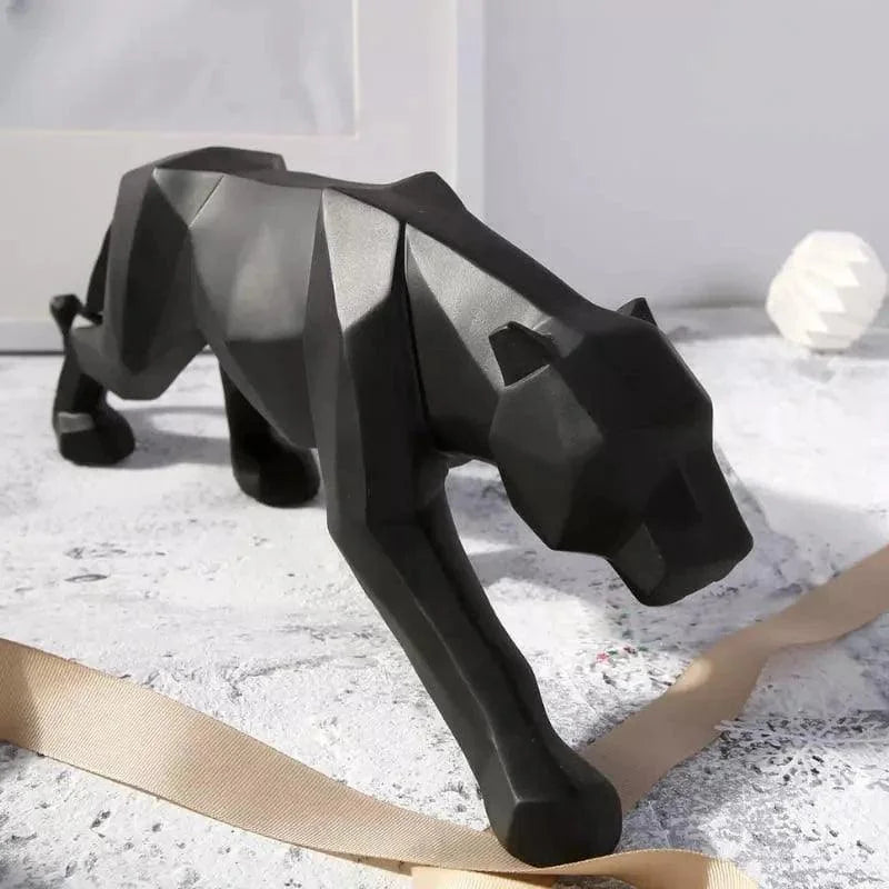 Estátua de Leopardo em Resina para Decoração Mesa Lenogue Preto