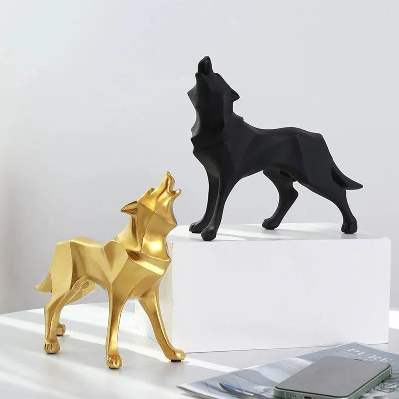 Estátua de Lobo Geométrico em Resina Estilo Nórdico Lenogue