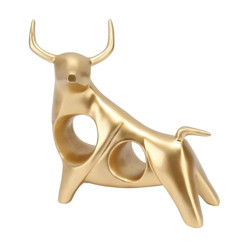 Estátua de Touro Dourado Abstrata em Resina para Decoração Lenogue