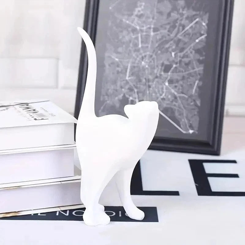 Estátuas de Gatos Decorativas em Resina para Decoração Lenogue Branco (b)