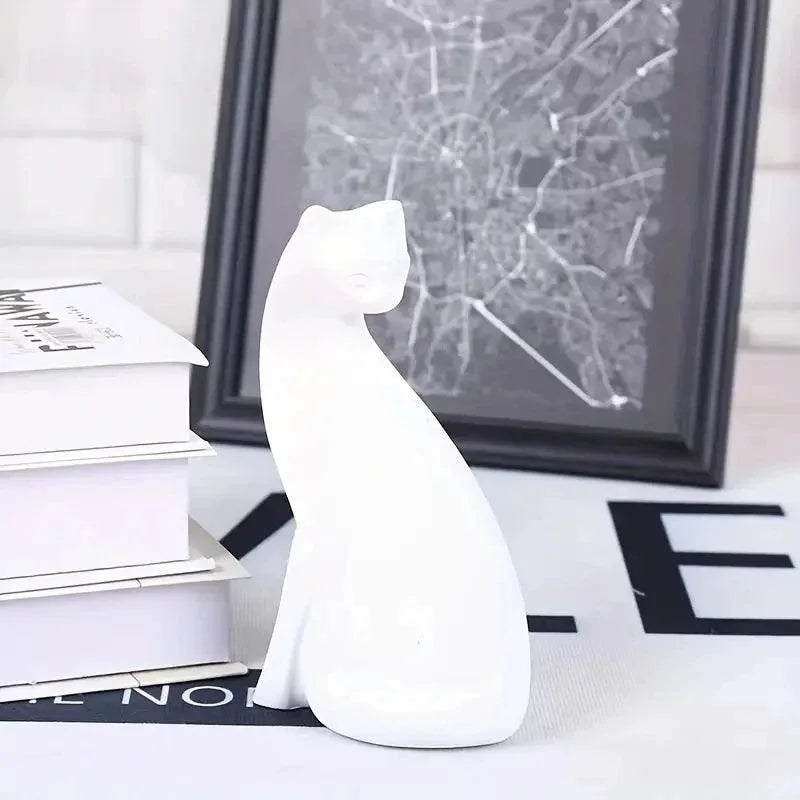 Estátuas de Gatos Decorativas em Resina para Decoração Lenogue Branco (a)