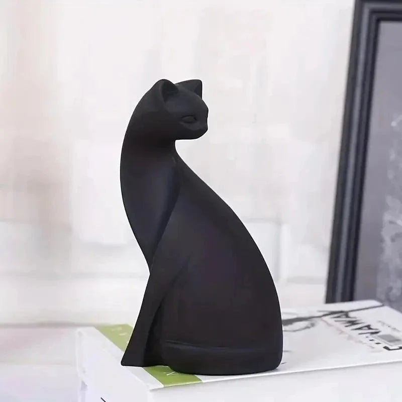 Estátuas de Gatos Decorativas em Resina para Decoração Lenogue Preto (a)