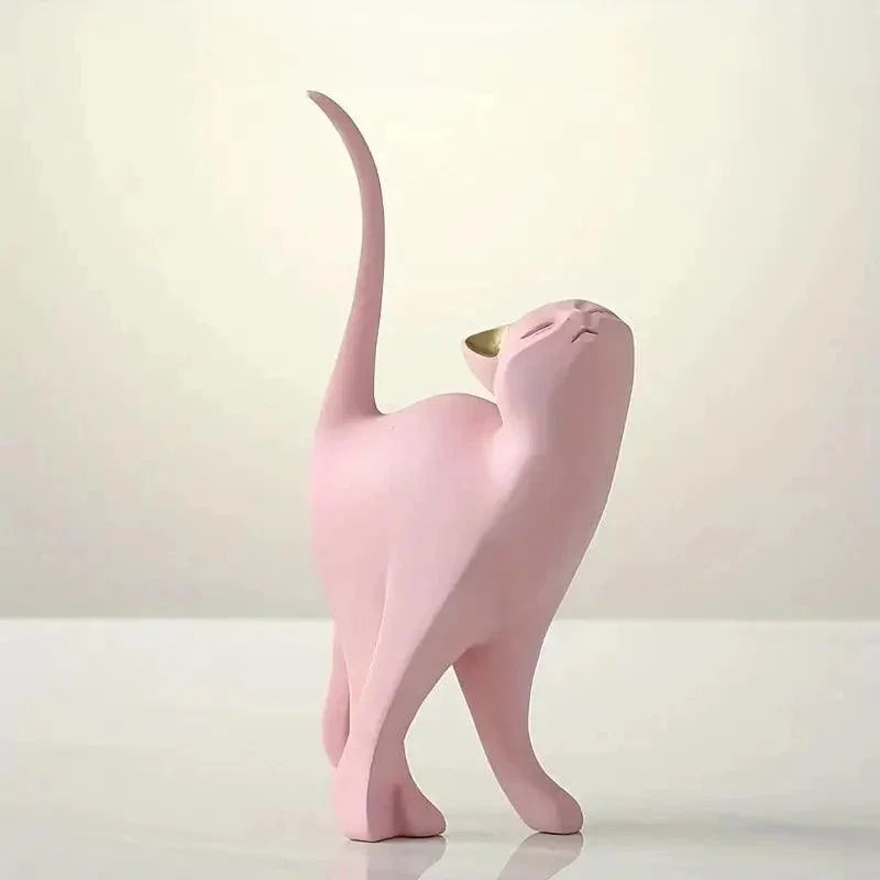 Estátuas de Gatos Decorativas em Resina para Decoração Lenogue Rosa (b)