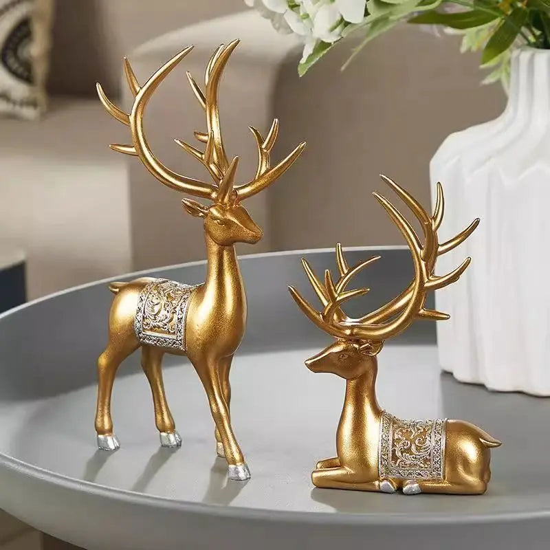 Estatueta Decorativa de Rena Belle Resina Natalina Lenogue Dourado