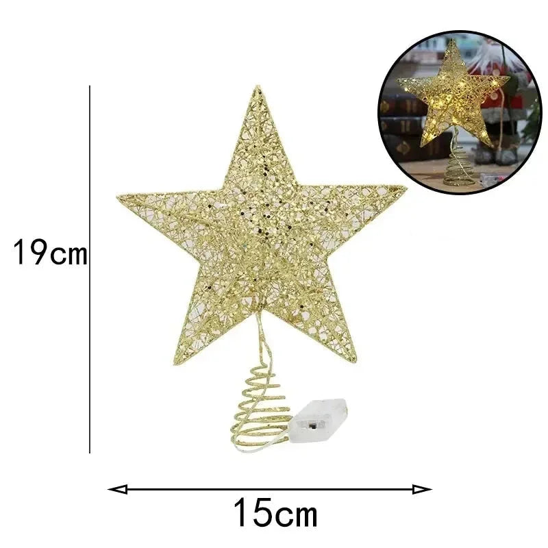 Estrela Led Ferro para Topo de árvore Natal Fio Cobre Lenogue Dourado