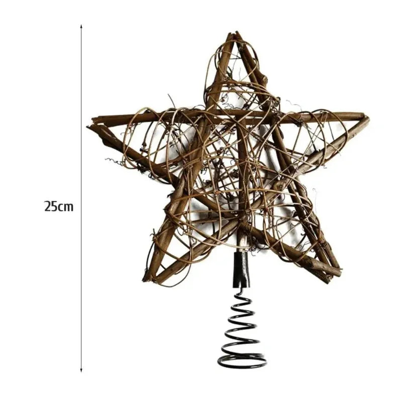 Estrela Led Rústica para Topo de árvore Natal Decorativa Lenogue Madeira / 25 Cm