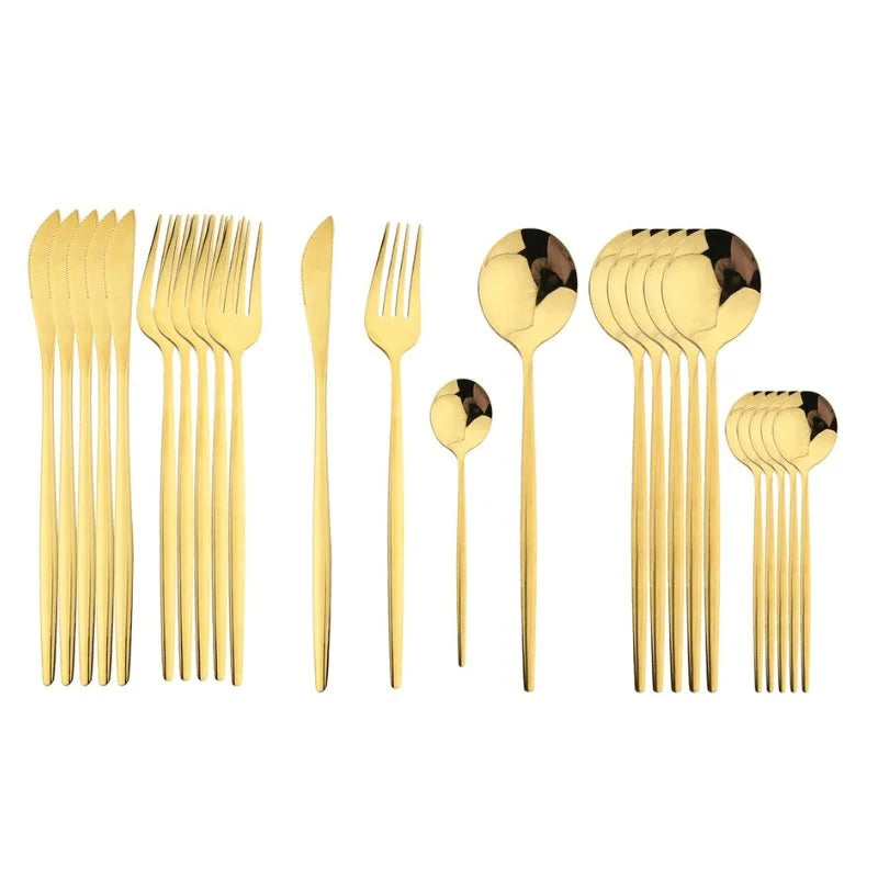 Faqueiro Luxuoso 24 Peças em Aço Inoxidável para Jantar Lenogue