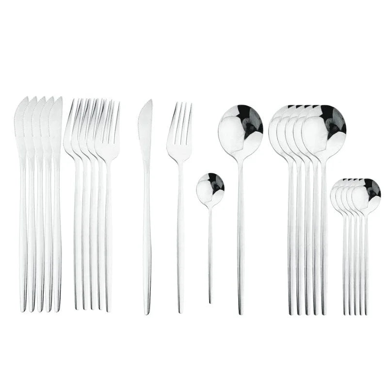 Faqueiro Luxuoso 24 Peças em Aço Inoxidável para Jantar Lenogue Prateado