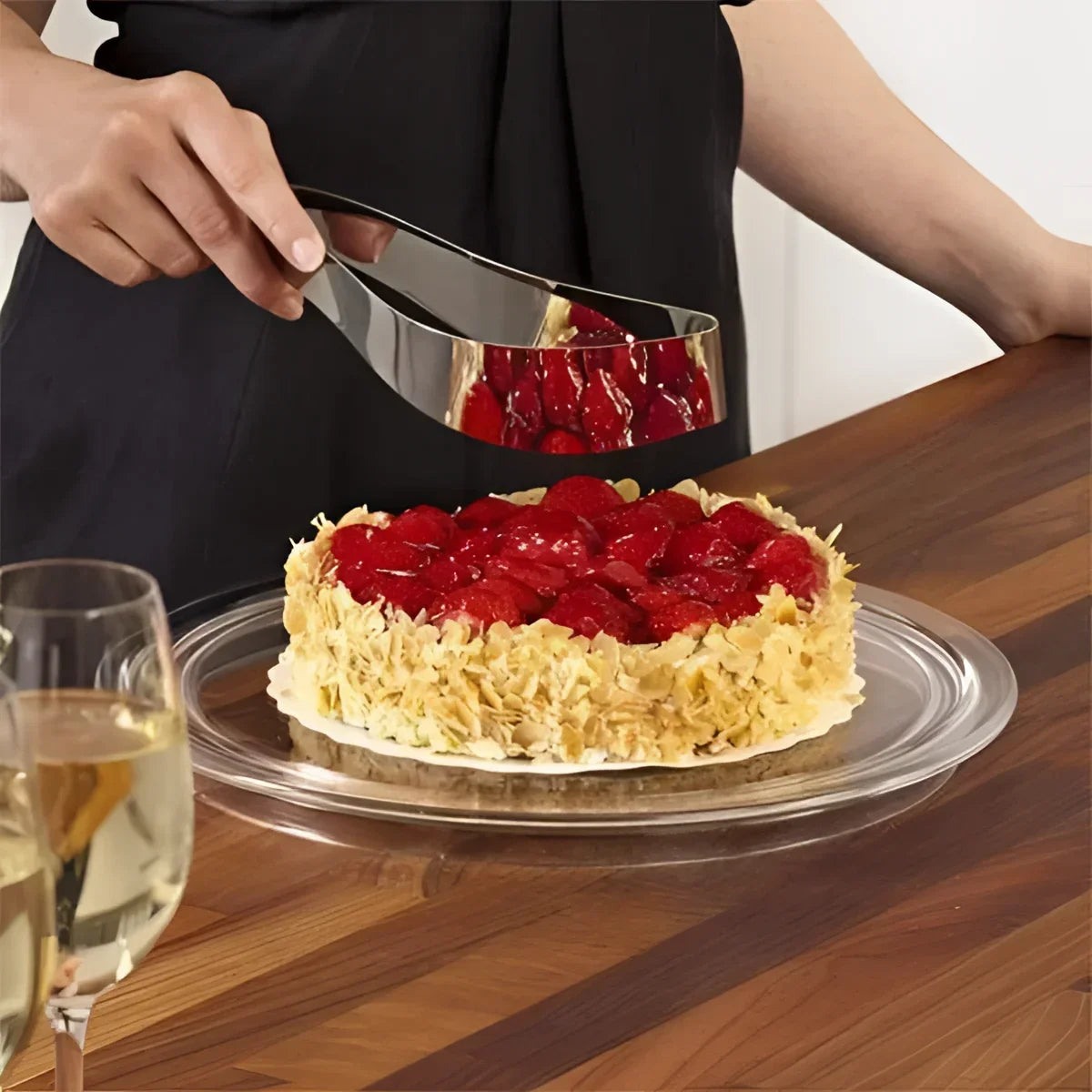 Fatiador de Bolo Aço Inox 304 Design Europeu para Festas e Confeitaria Lenogue Prata