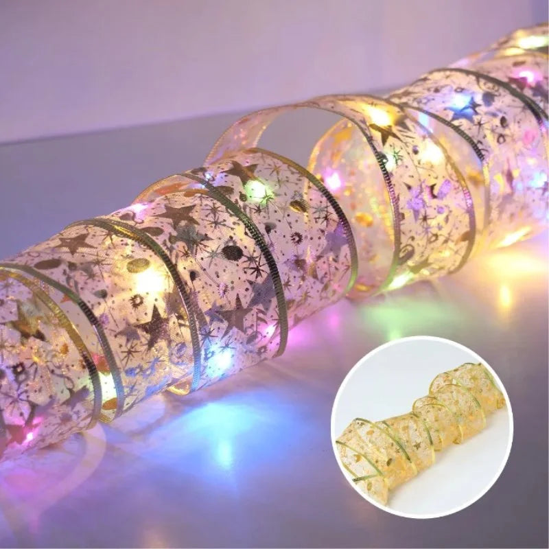 Fita Led Decorativa para árvore de Natal com Iluminação Lenogue Dourado / Luz Colorida / 1 Metro