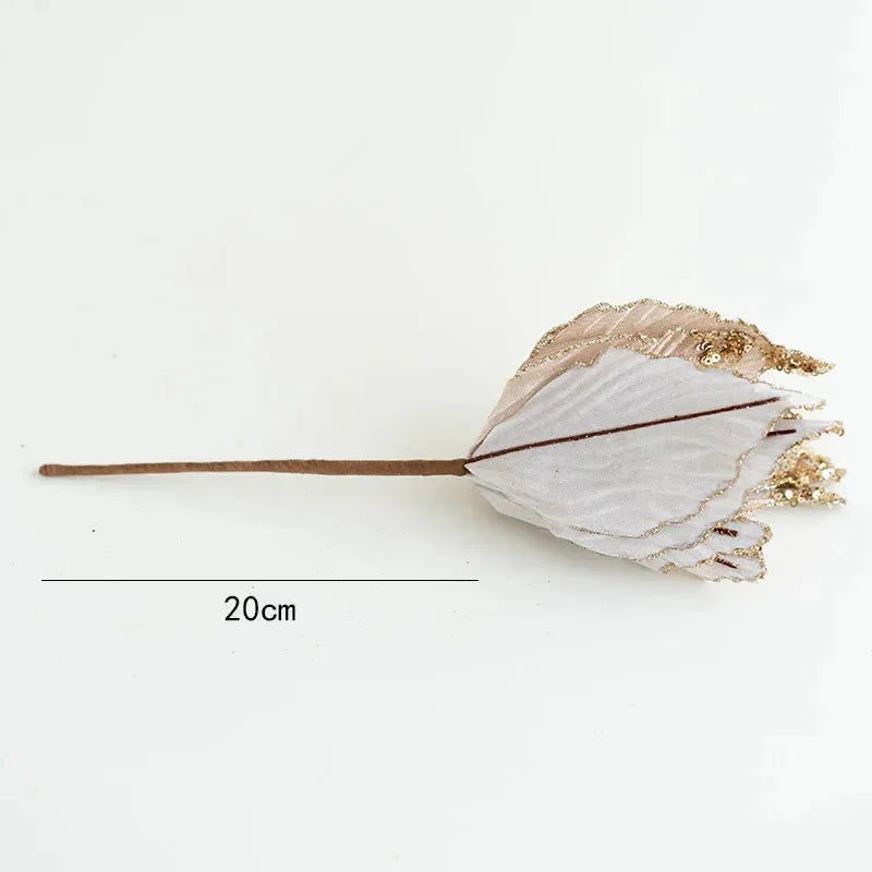 Flor Decorativa Natalina Flanela Dourada para Arranjos e árvore Lenogue