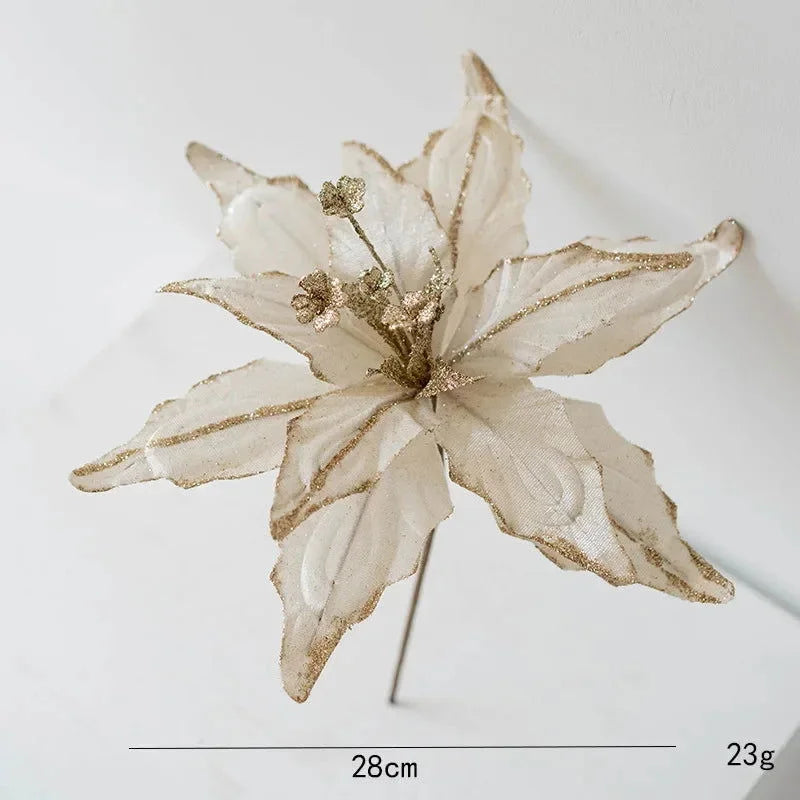 Flor Decorativa Natalina Flanela Dourada para Arranjos e árvore Lenogue