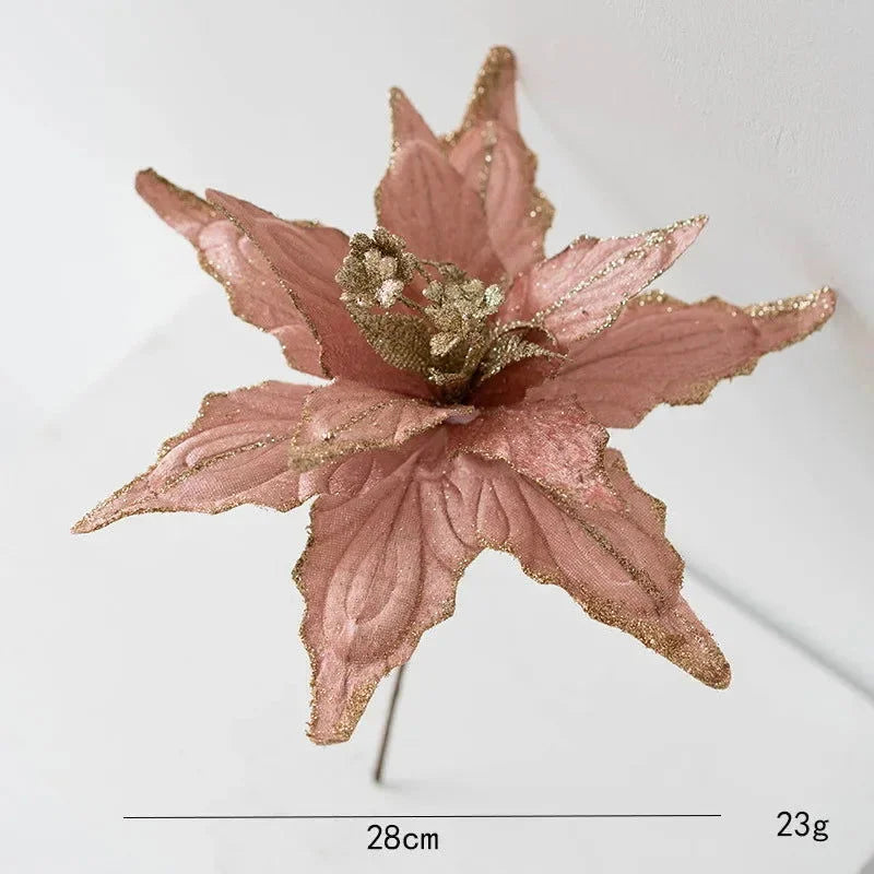 Flor Decorativa Natalina Flanela Dourada para Arranjos e árvore Lenogue