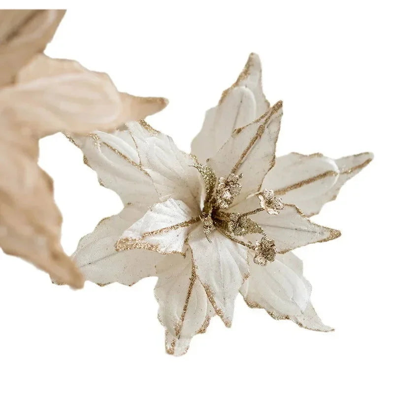 Flor Decorativa Natalina Flanela Dourada para Arranjos e árvore Lenogue