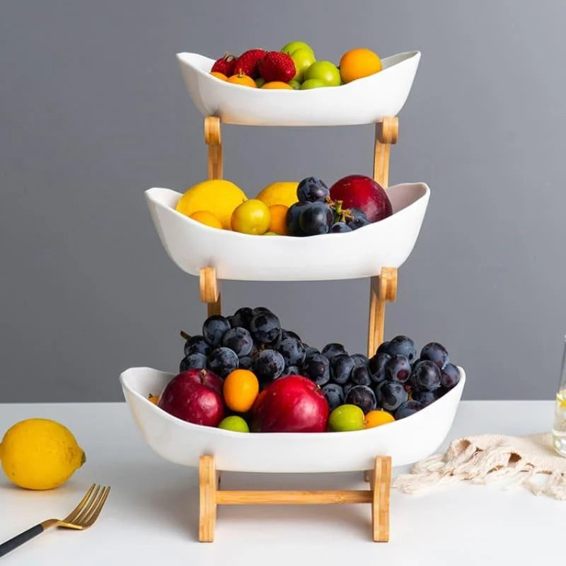 Fruteira de Bambu Natural Cestas Empilháveis para Organizar Frutas Lenogue