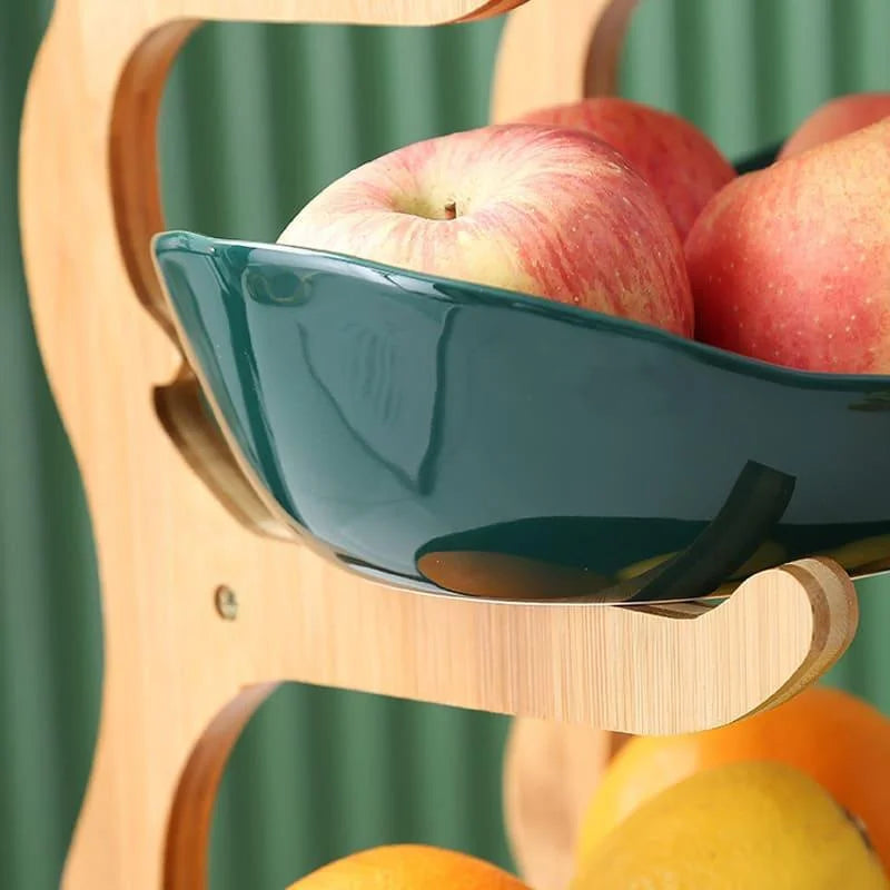 Fruteira de Bambu Natural Cestas Empilháveis para Organizar Frutas Lenogue