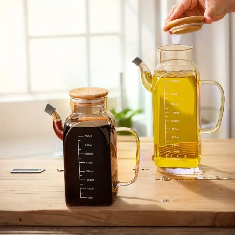 Galheteiro Azeiteira de Vidro com Tampa e Marcações Medidoras Lenogue