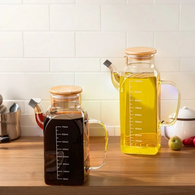 Galheteiro Azeiteira de Vidro com Tampa e Marcações Medidoras Lenogue