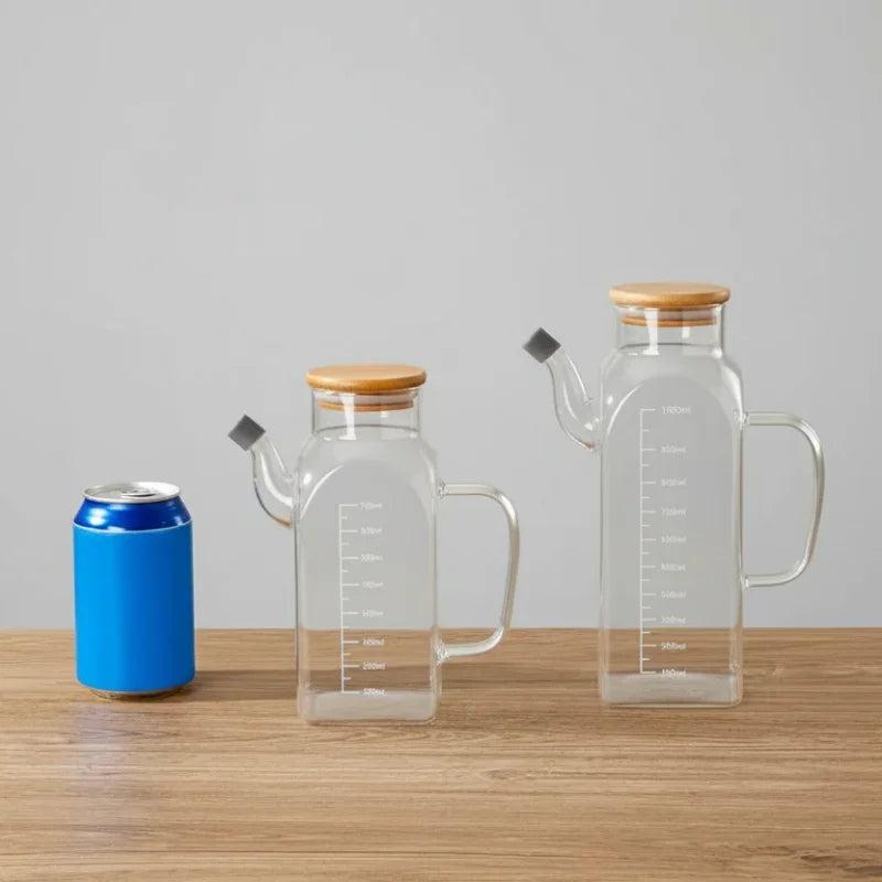 Galheteiro Azeiteira de Vidro com Tampa e Marcações Medidoras Lenogue