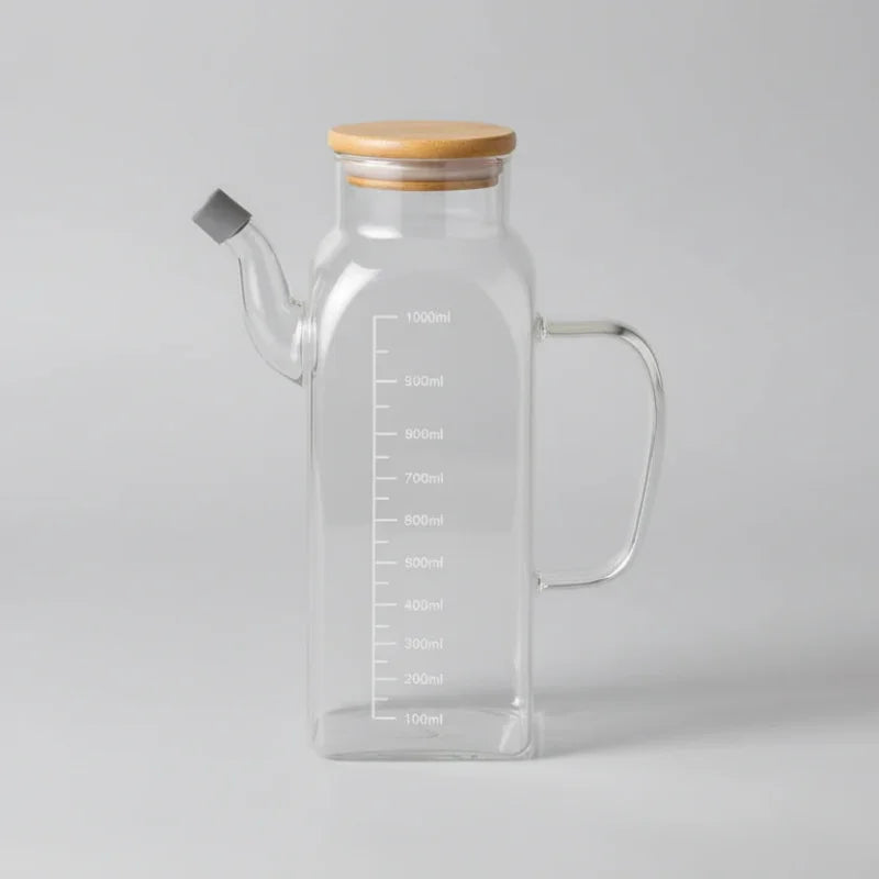 Galheteiro Azeiteira de Vidro com Tampa e Marcações Medidoras Lenogue