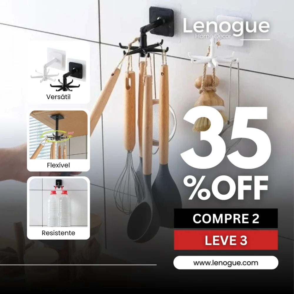 Ganchos Rotativos Autoadesivos Abs para Organizar Acessórios e Roupas Lenogue Preto / Compre 2 Leve 3