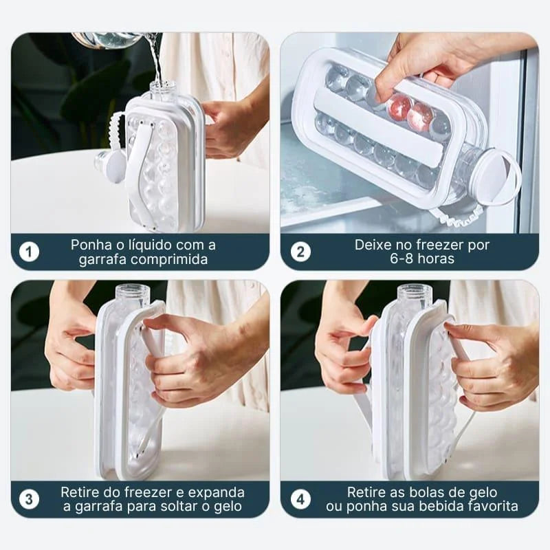 Garrafa de água com Molde Gelo Redondo para Bebidas Geladas Lenogue
