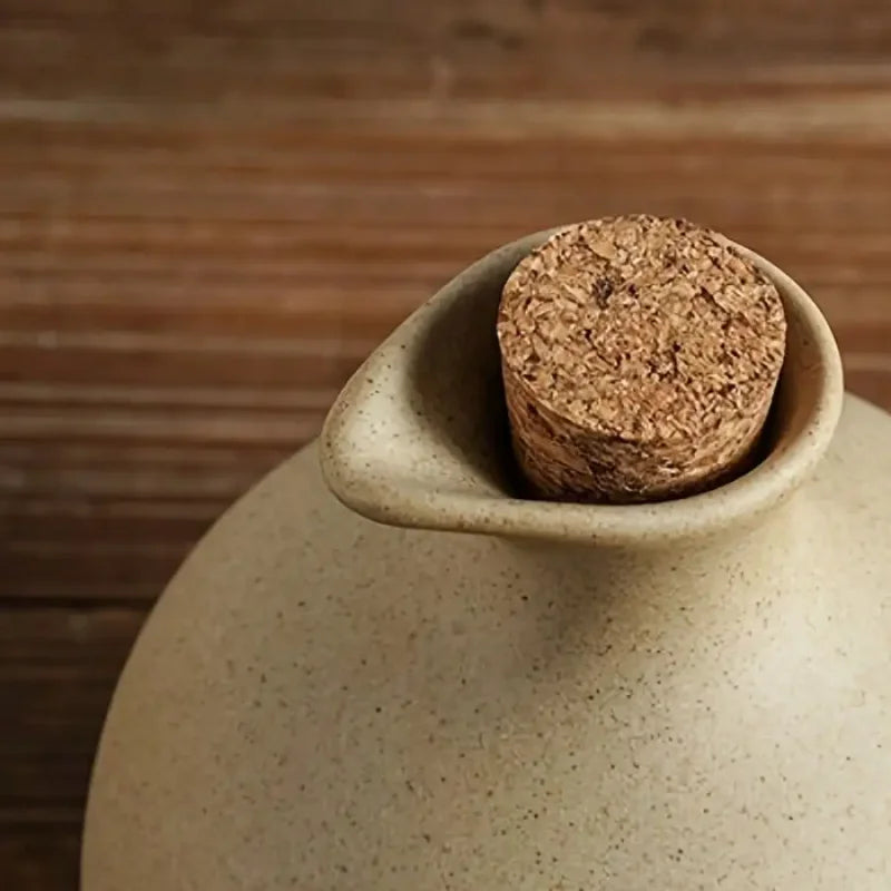 Garrafa de Azeite Cerâmica Estilo Rústico com Tampa Lenogue Bege