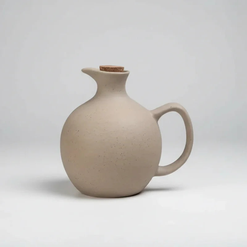 Garrafa de Azeite Cerâmica Estilo Rústico com Tampa Lenogue Bege