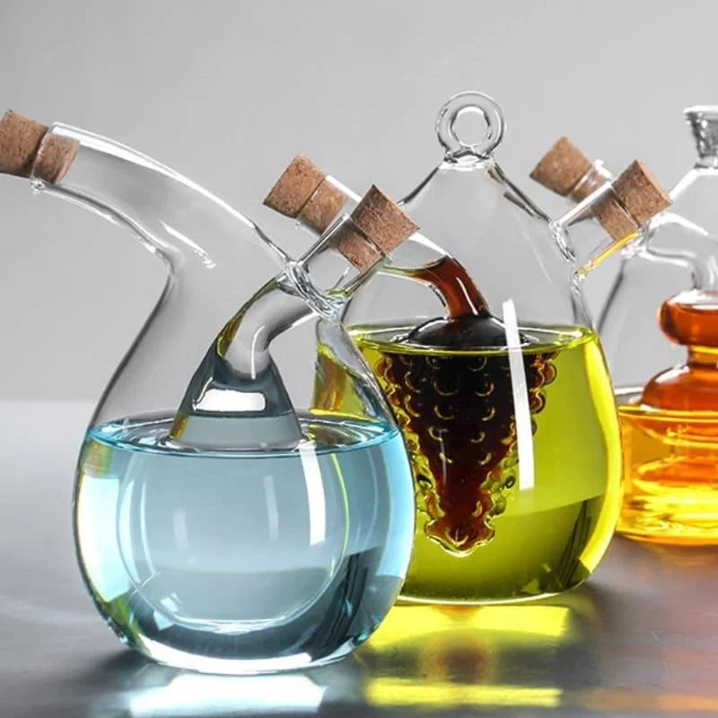 Garrafa Porta Azeite e Vinagre de Vidro com Tampa Cortiça 2 em 1 Lenogue