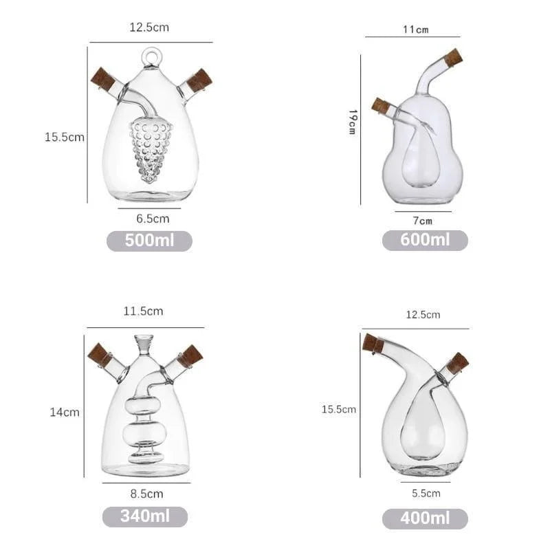 Garrafa Porta Azeite e Vinagre de Vidro com Tampa Cortiça 2 em 1 Lenogue
