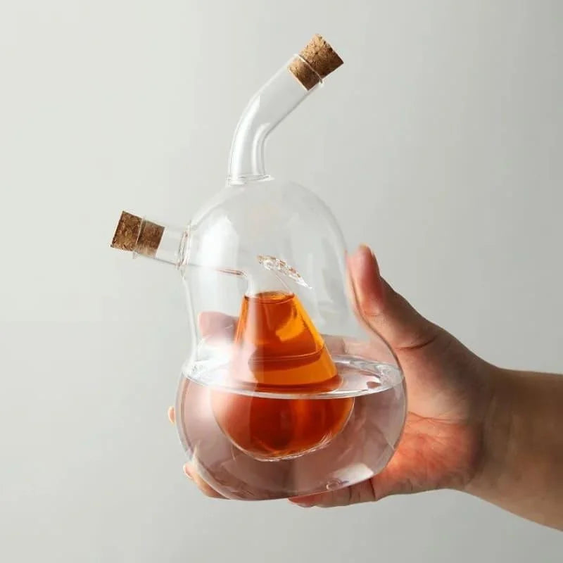 Garrafa Porta Azeite e Vinagre de Vidro com Tampa Cortiça 2 em 1 Lenogue