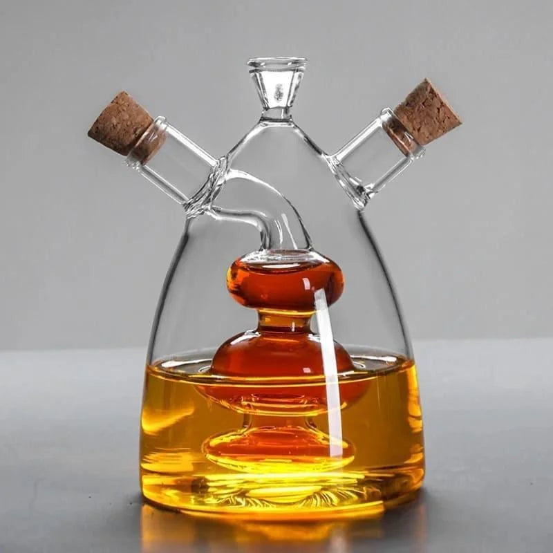 Garrafa Porta Azeite e Vinagre de Vidro com Tampa Cortiça 2 em 1 Lenogue Mod. 02 (50 340ml)