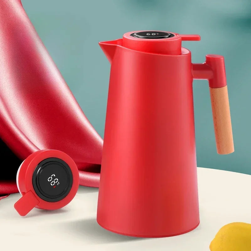 Garrafa Térmica com Termômetro Digital para Café e Chá Lenogue Vermelho / 1000ml
