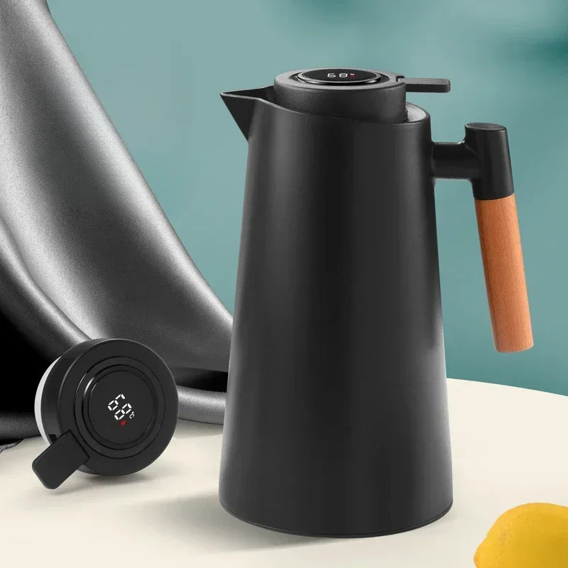 Garrafa Térmica com Termômetro Digital para Café e Chá Lenogue Preto / 1000ml