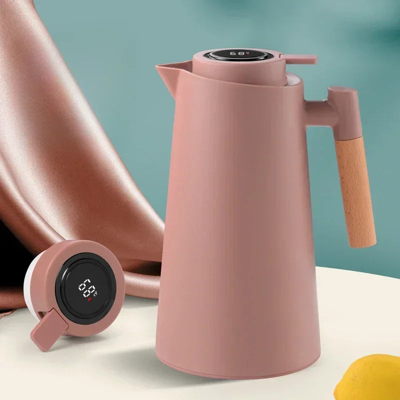 Garrafa Térmica com Termômetro Digital para Café e Chá Lenogue Rosa / 1000ml