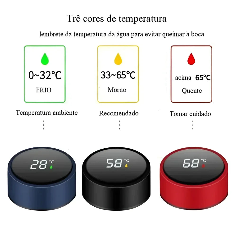 Garrafa Térmica Inox com Sensor de Temperatura Digital Led para Bebidas Lenogue