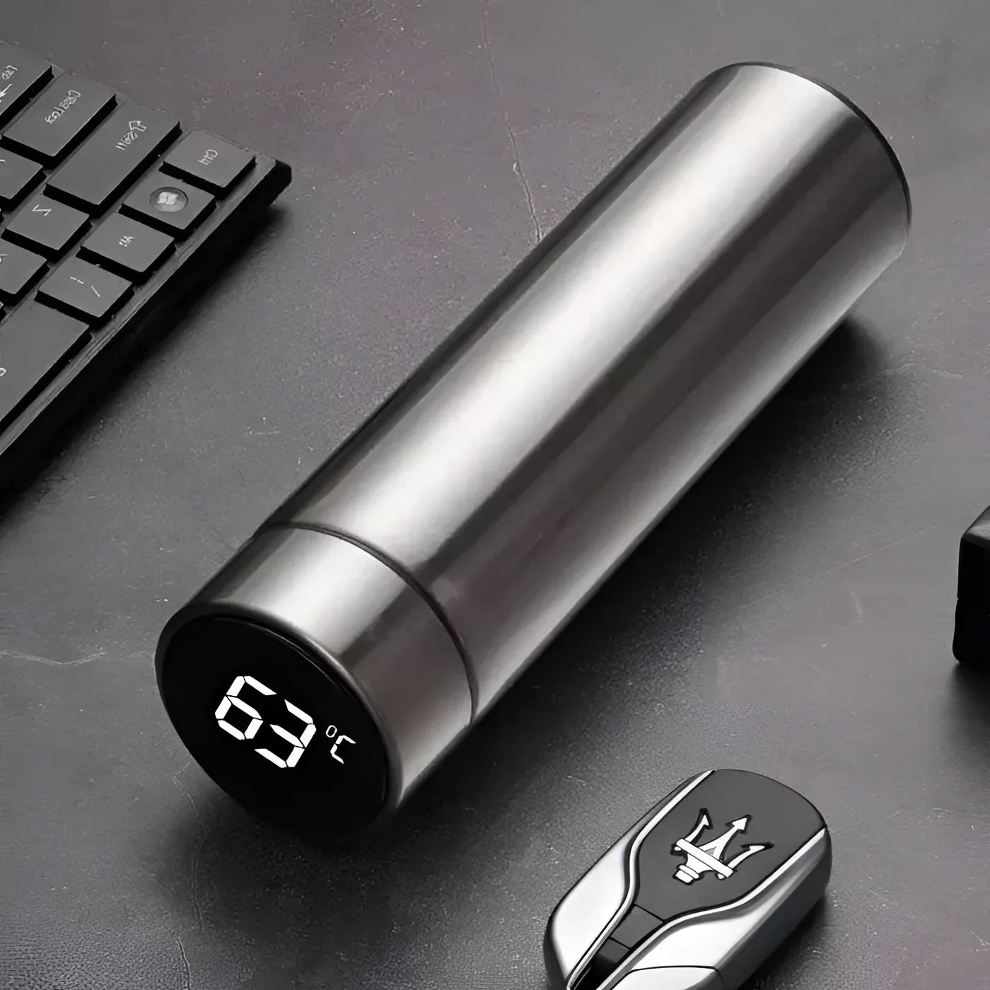 Garrafa Térmica Inox com Sensor de Temperatura Digital Led para Bebidas Lenogue Prata