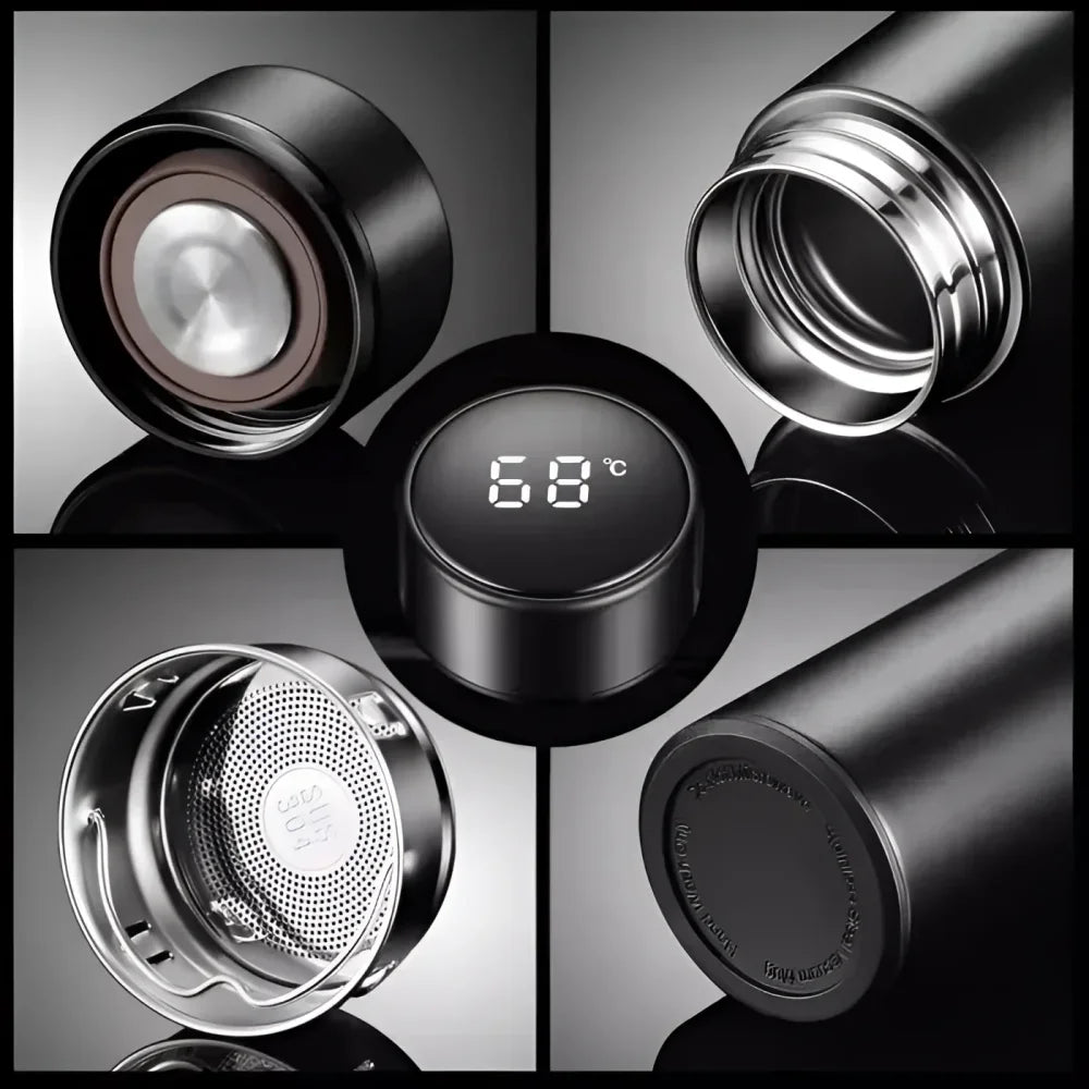 Garrafa Térmica Inox com Sensor de Temperatura Digital Led para Bebidas Lenogue