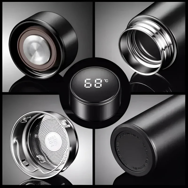 Garrafa Térmica Inox com Sensor de Temperatura Digital Led para Bebidas Lenogue