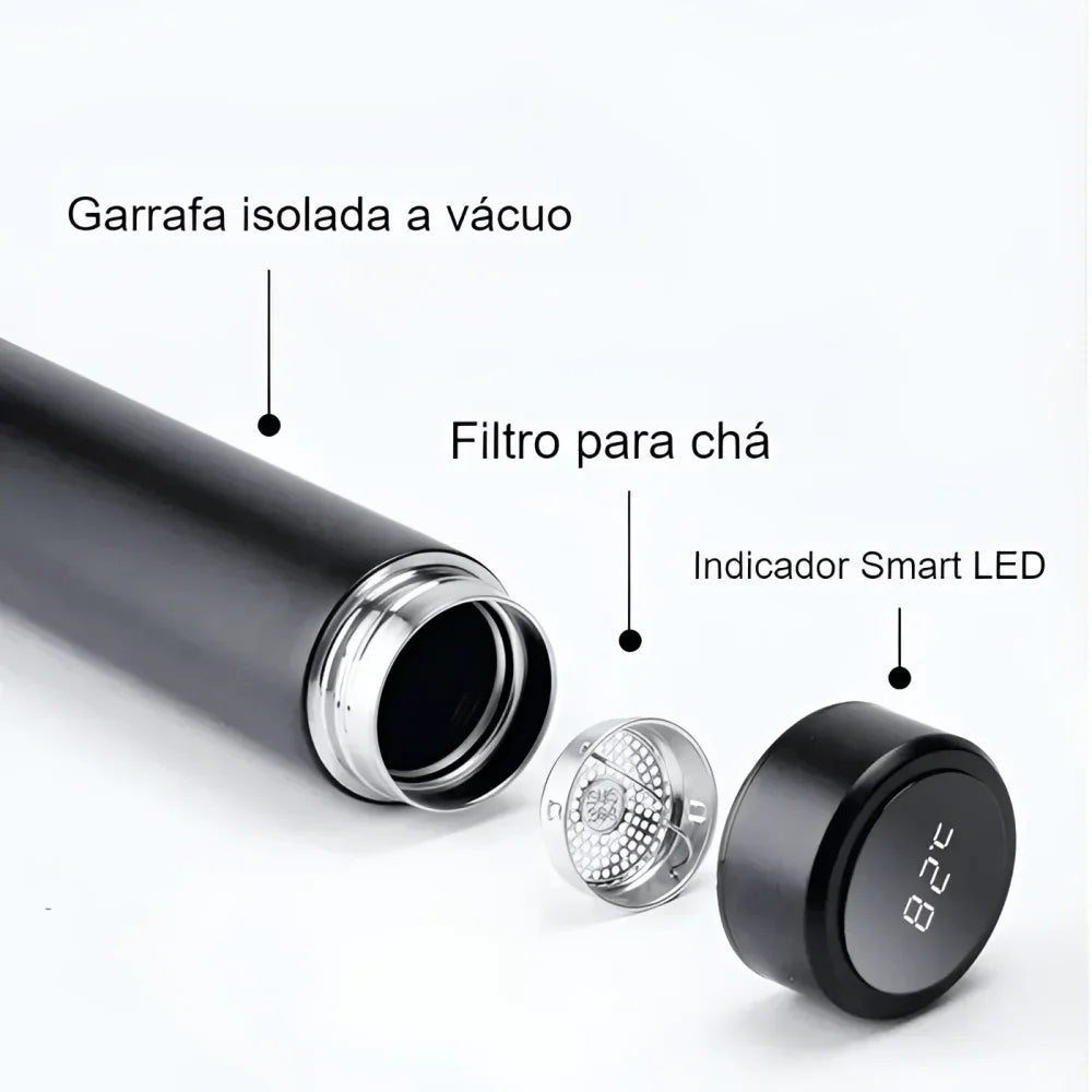 Garrafa Térmica Inox com Sensor de Temperatura Digital Led para Bebidas Lenogue