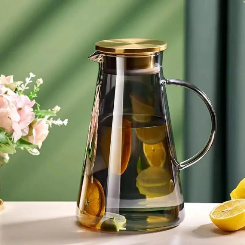 Jarra de Vidro Borossilicato com Tampa para Bebidas 2l Lenogue Cinza