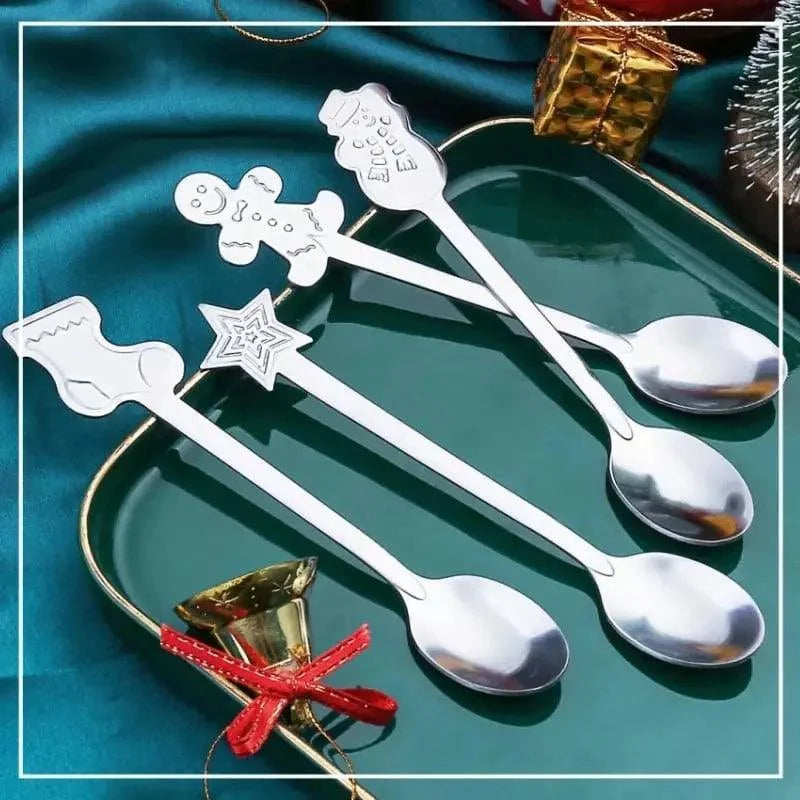 Jogo de Colheres Decorativas Natalinas em Aço Inoxidável Lenogue