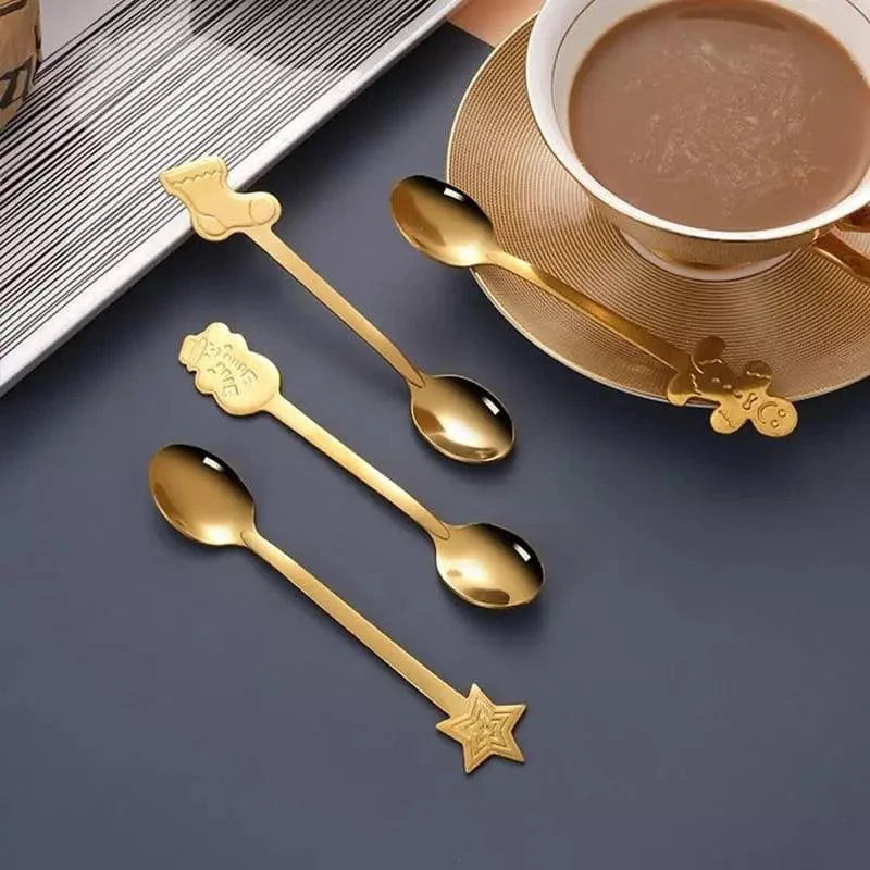 Jogo de Colheres Decorativas Natalinas em Aço Inoxidável Lenogue