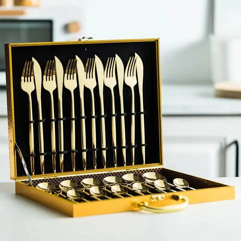 Jogo de Talheres Aço Inox 24 Peças com Maleta Lenogue Dourado