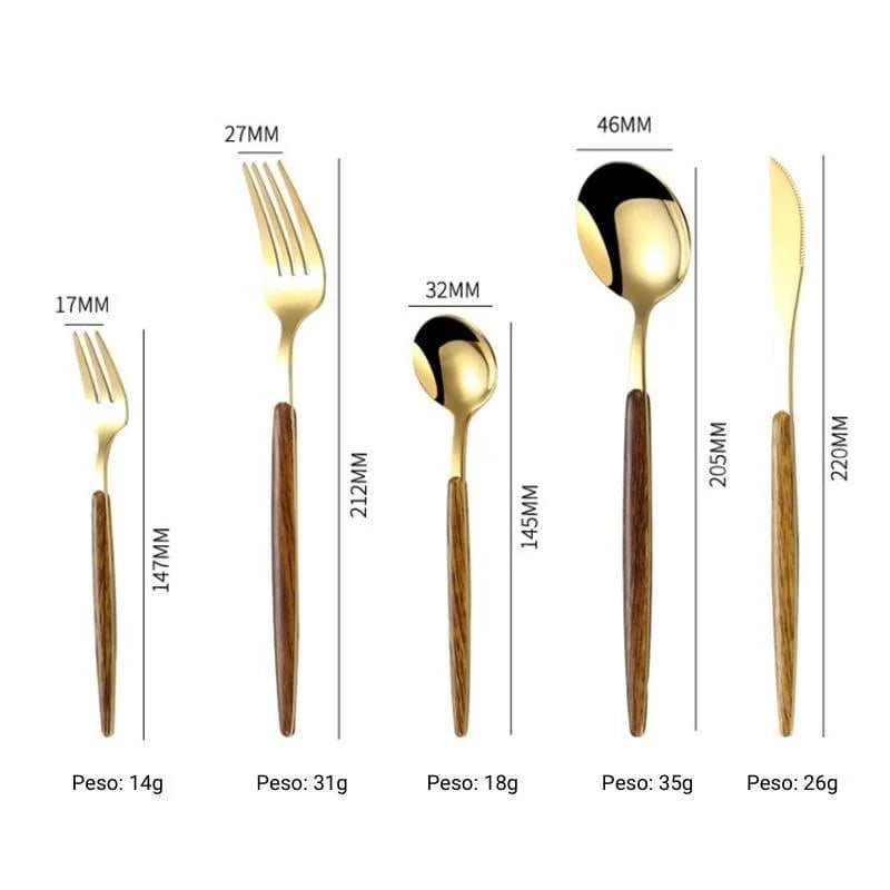 Jogo de Talheres Aço Inox 30 Peças com Cabo Amadeirado Lenogue