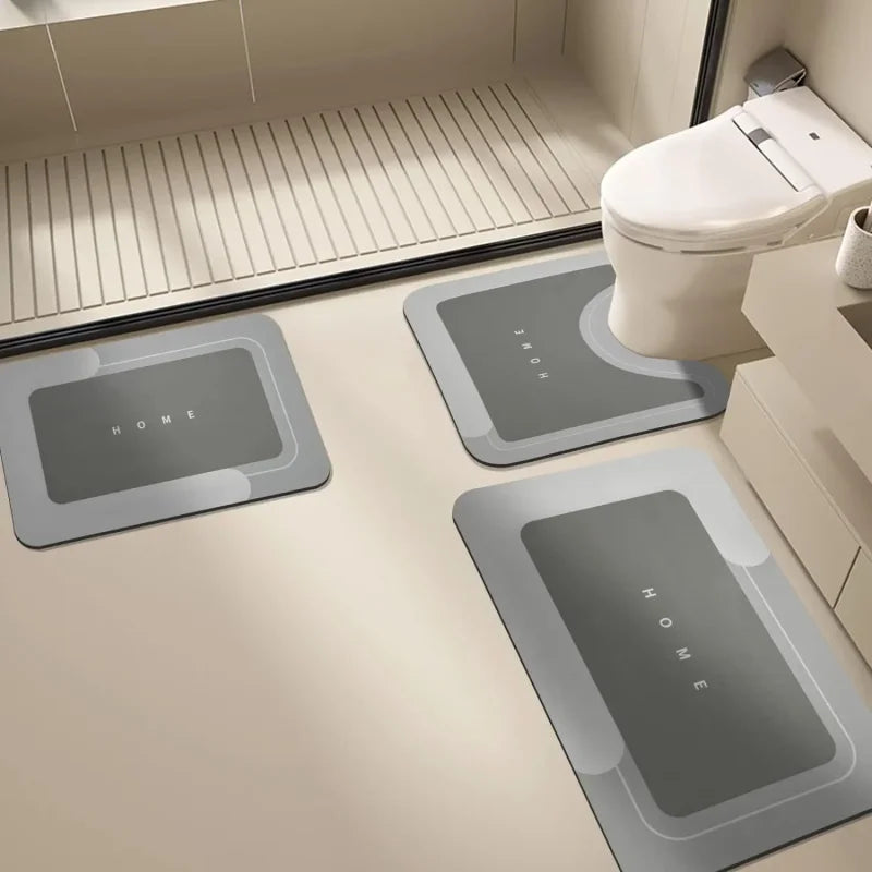 Kit 3 Tapetes de Banheiro em Diatomita Antiderrapante Lenogue Cinza Escuro