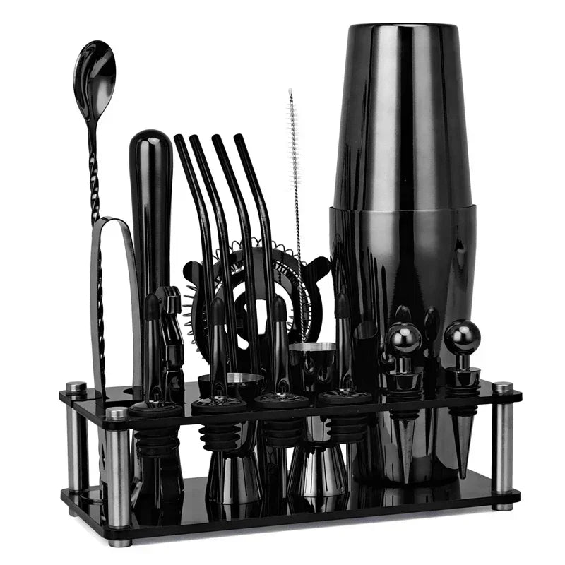 Kit Bartender com Shaker Boston e Cobbler Premium Lenogue Preto
