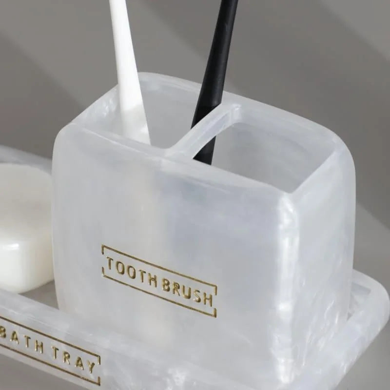 Kit para Banheiro Resina Dourado com Dispenser e Porta Escova 3 Peças Lenogue