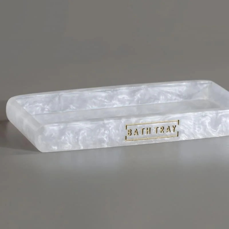 Kit para Banheiro Resina Dourado com Dispenser e Porta Escova 3 Peças Lenogue Branco Pérola