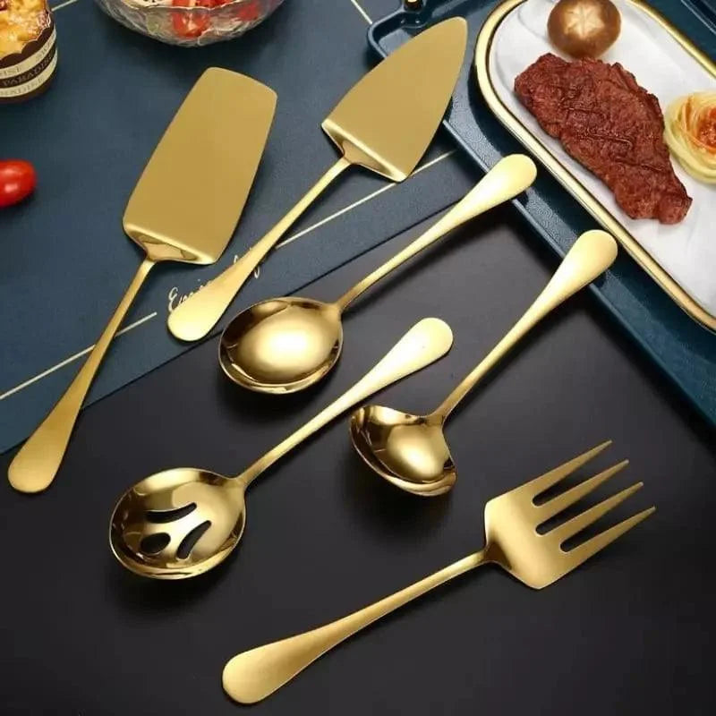 Kit Utensílios de Cozinha 6 Peças em Aço Inox Dourado Lenogue